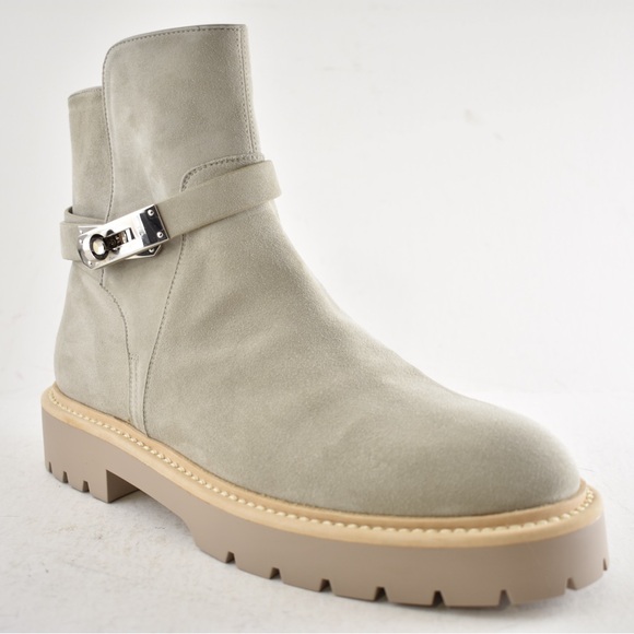 Hermes Jeff Ankle Boot Beige Galet Suede Goatskin Kelly Lock Buckle Palladium 40 - Picture 6 of 16